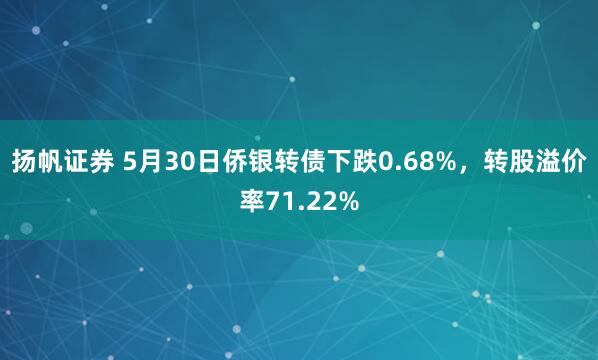 扬帆证券 5月30日侨银转债下跌0.68%，转股溢价率71.22%